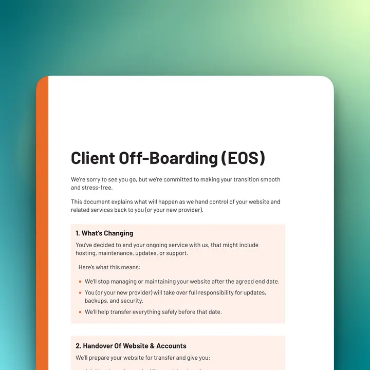 End of service document mockup.