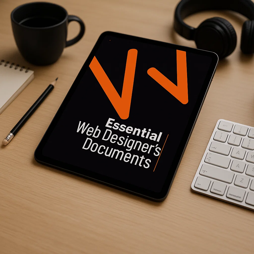 Essential Web Designer's Documents displayed on an office desk