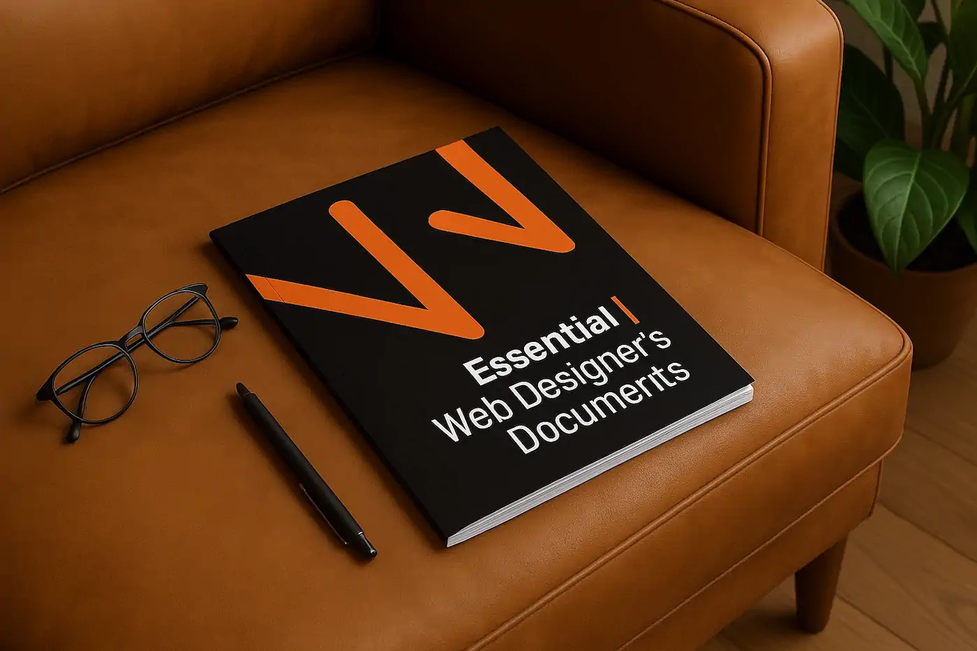 Mockup on a tan leather sofa